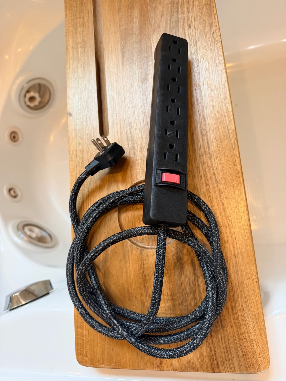 Black Fabric Cord Power Strip 8’ with Surge Protector and On/Off Switch